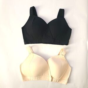 NWT Sellyhug Front Wrap Wireless Comfort Bras Set of 2 Black Beige Size Large